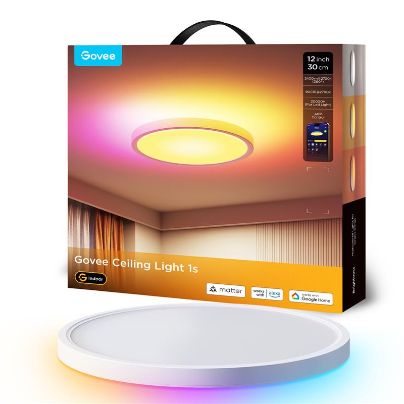 Потолочний світильник Govee 12" Smart Ceiling Light, RGBWW + RGBIC, WI-FI/Bluetooth, білий