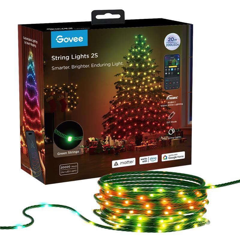 Гірлянда Smart LED Govee H80C4 Christmas String Lights 2, RGBWIC, 20м, кабель зелений