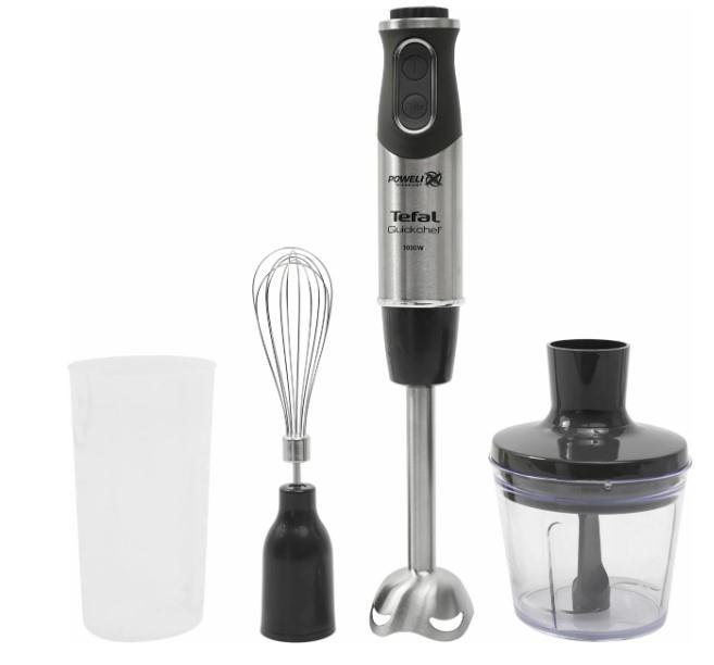 Блендер Tefal заглибний Quickchef 1000Вт, 3в1, чаша-800мл, чопер-500мл, турборежим, сріблясто-чорний