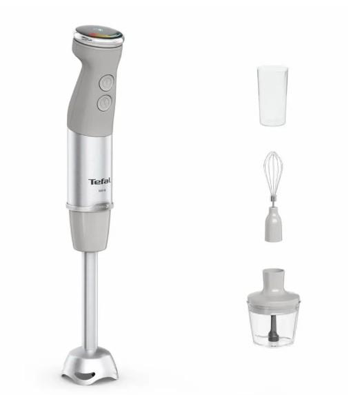 Блендер Tefal заглибний Quickchef+ 1000Вт, 3в1, чаша-800мл, чопер-500мл, турборежим, сріблясто-сірий