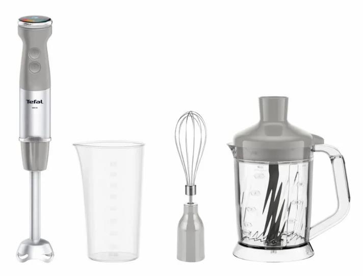 Блендер Tefal заглибний Quickchef+ 1000Вт, 3в1, чаша-800мл, чопер-1000мл, турборежим, сріблясто-сірий