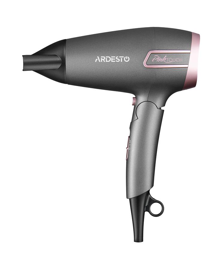 Фен ARDESTO Pink Touch, 2000Вт, 2 швидкості, 2 темп.режими, складана ручка, сірий+рожевий