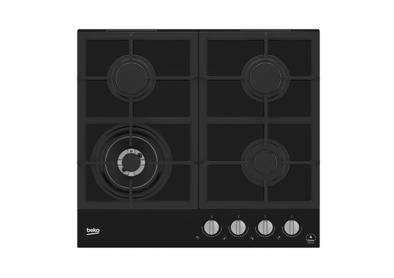 Встраиваемая газовая поверхность Beko HILW64325SB - Ш- 60см./3 конфорки + WOK/чугун реш/черн. стекло