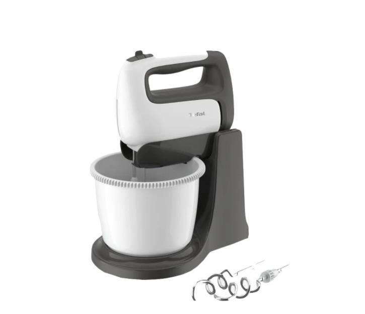 Міксер Tefal стаціонарний Prep'Mix+ Standbowl 500Вт, насадки-4, чаша-пластик, 2.5л, турборежим, біло-сірий