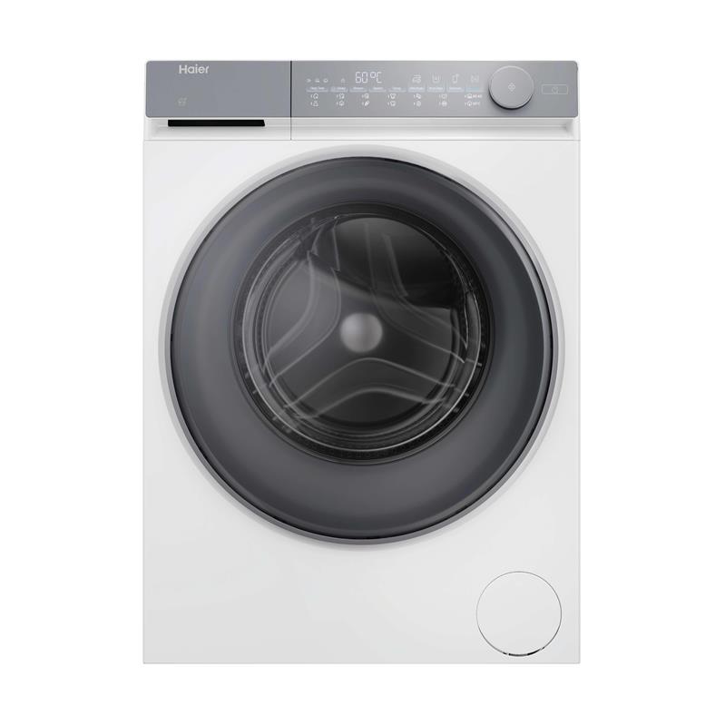 Пральна машина Haier фронтальна, 9кг, 1400, B, 45.2см, дисплей, пара, інвертор, люк сірий, прямий привід, білий