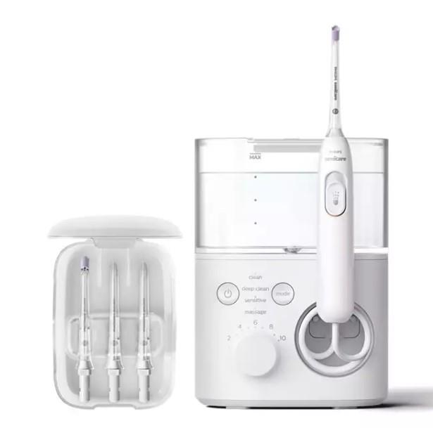 Іригатор Philips стаціонарний Sonicare Philips Sonicare Power Flosser 7000, чаша 600 мл, від мережі , чохол, 4 насадки , білий