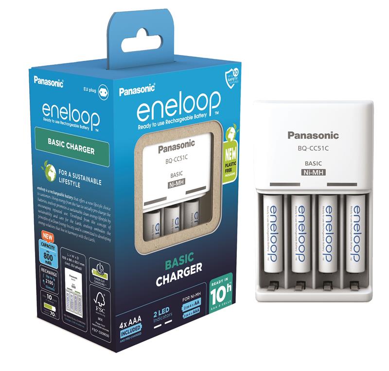 Зарядний пристрій Basic Charger + Акумулятор Eneloop NI-MH AAA 800 мАг, 4 шт.