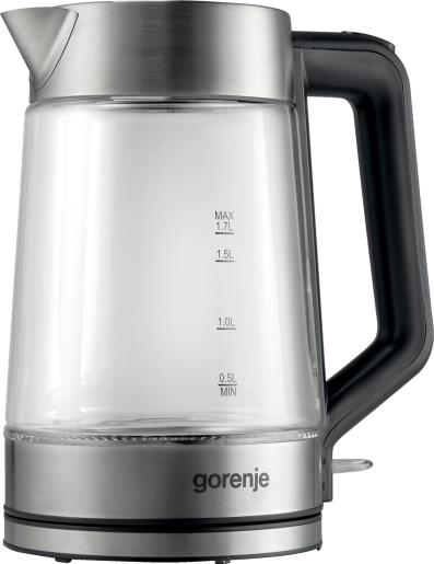 Електрочайник Gorenje 1.7л, 2,200 Вт, strix контроль, скло, нерж
