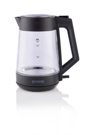 Електрочайник Gorenje 1.7л, 2,200 Вт, strix контроль, скло, чорний