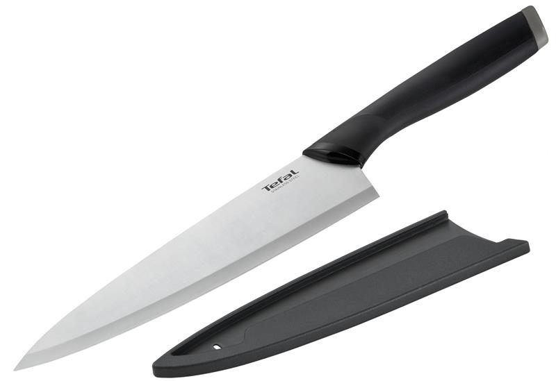Кухонний ніж кухарський Tefal Comfort, 20см, з чохлом, нержавіюча сталь, пластик, чорний