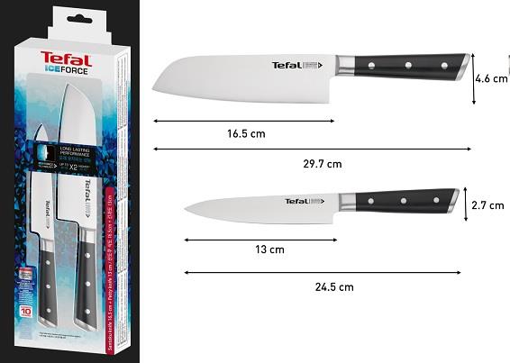 Набір ножів Tefal Ice Force, 2шт, нержавіюча сталь, пластик, чорний