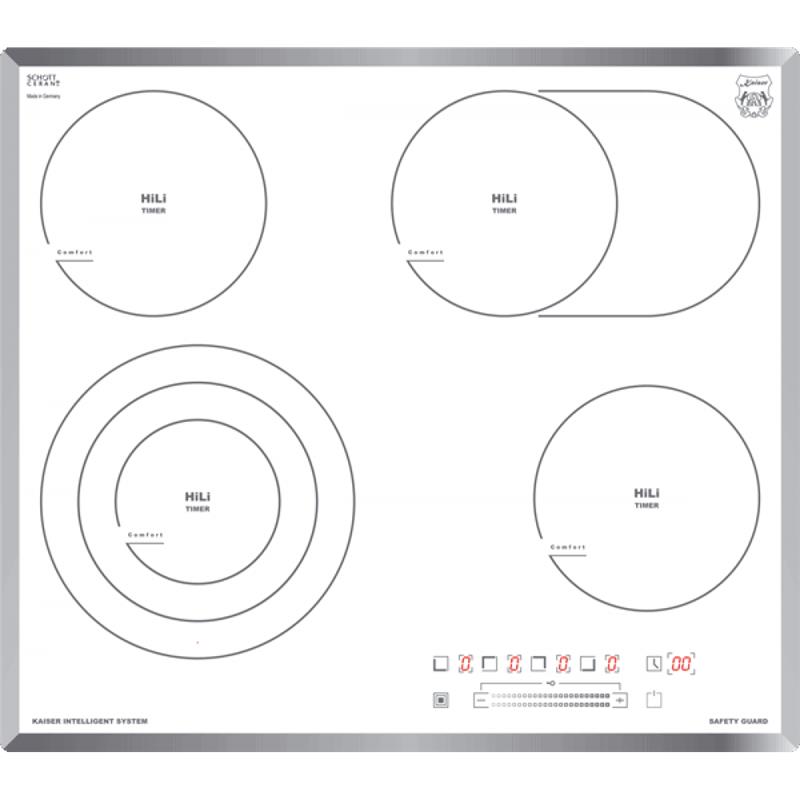 Варочная поверх. электр. Kaiser KCT6715FW - 60см/стеклокерам/4 конф/сенсор/белый