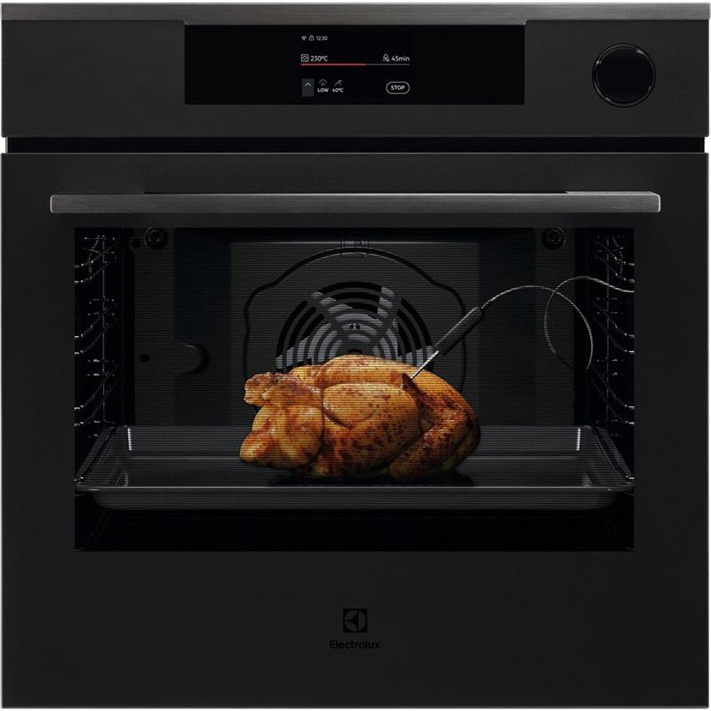 Духова шафа Electrolux електрична, 72л, А++, пара, дисплей, конвекція, піроліз, ф-ція пароварки, телескопічні напрямні, чорний матовий