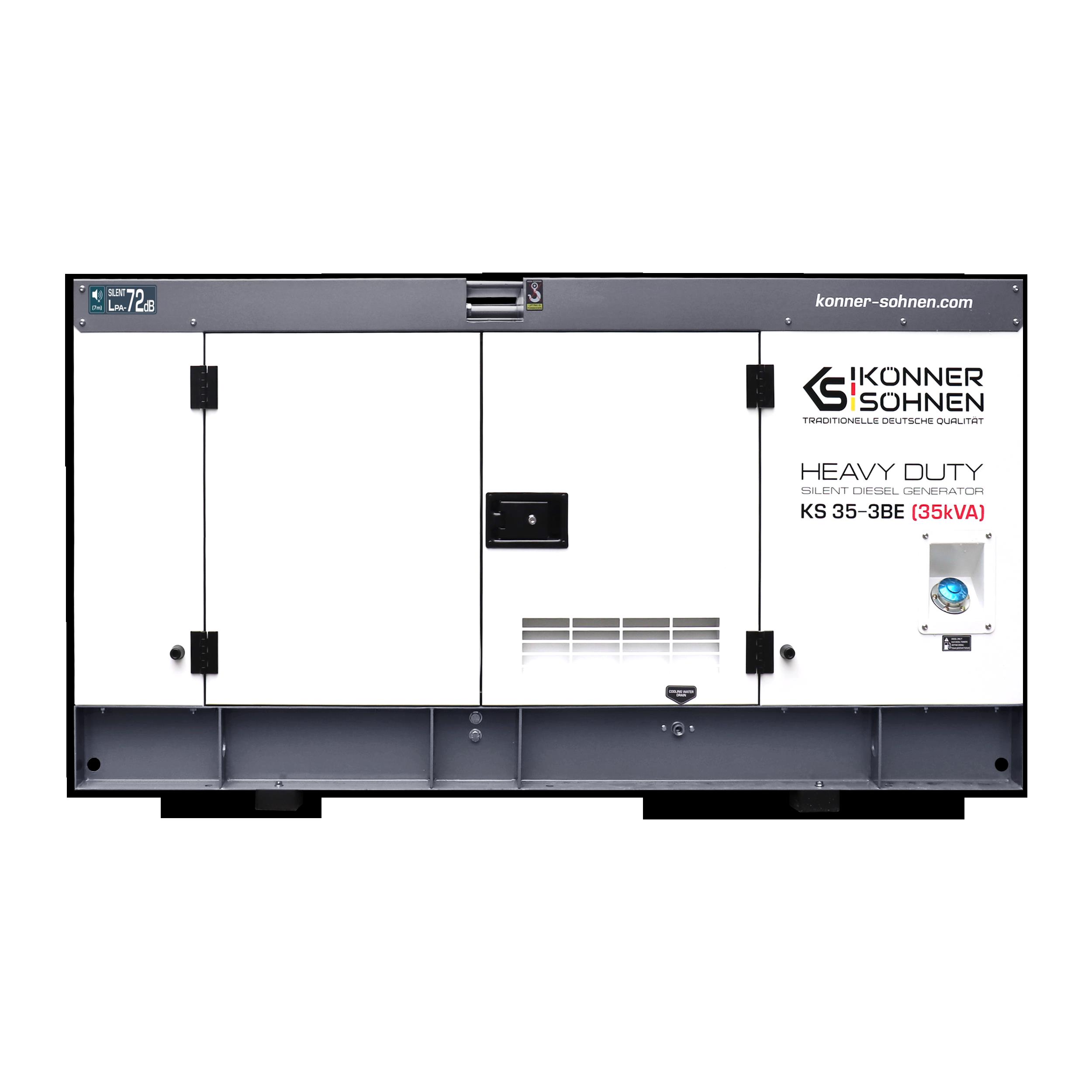 Генератор дизельний Konner&Sohnen KS 35-3BE, 230/400В, 35/32кВА, 3 фази, електростартер, передстартовий підігрів, ATS, IP54, двигун Baudouin, 748кг
