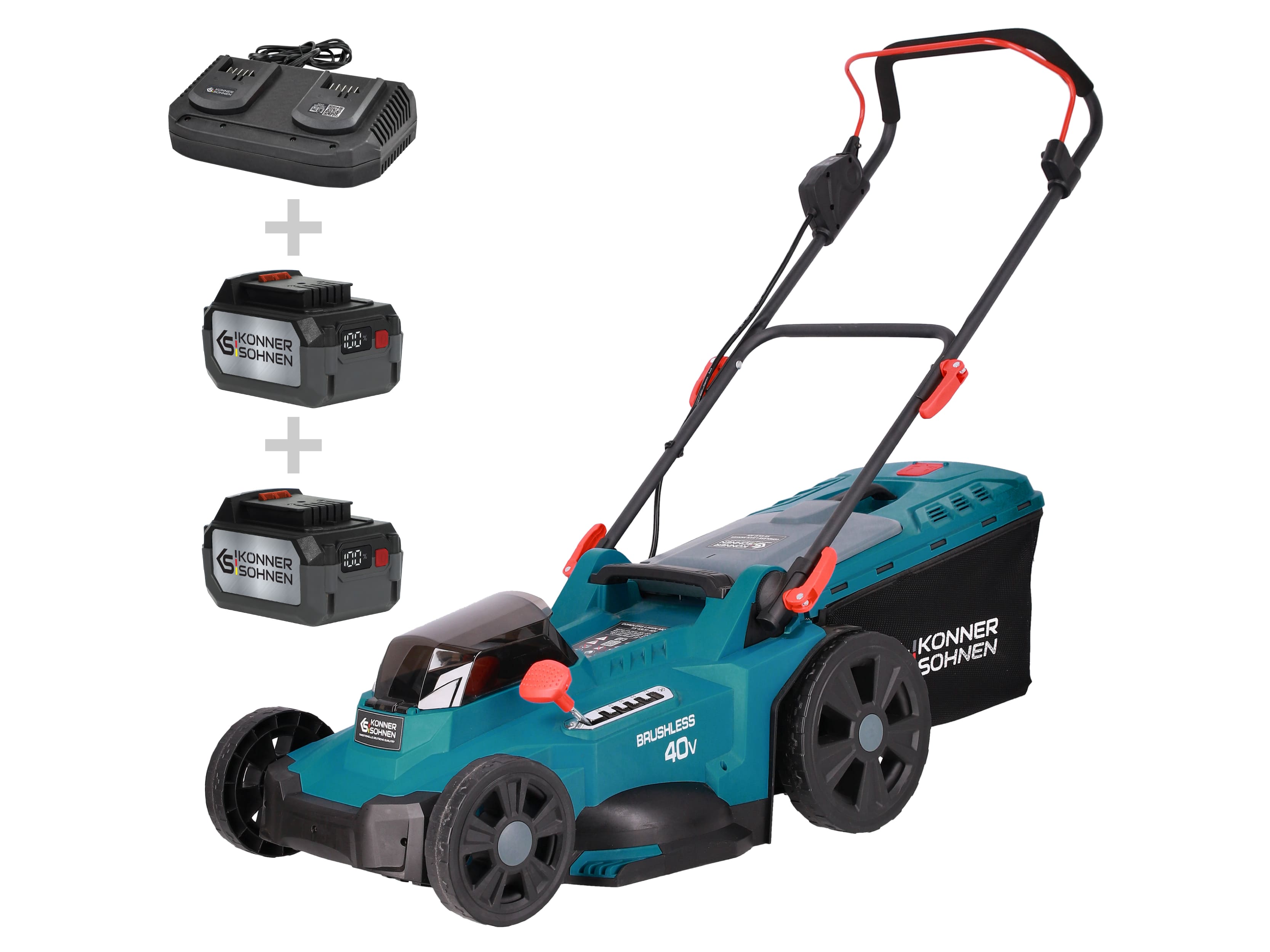 Газонокосарка акумуляторна Konner&Sohnen KS 43LM-40V 40В(20+20) акб 2х4А·год 43см 50л 25-75мм 15.5кг