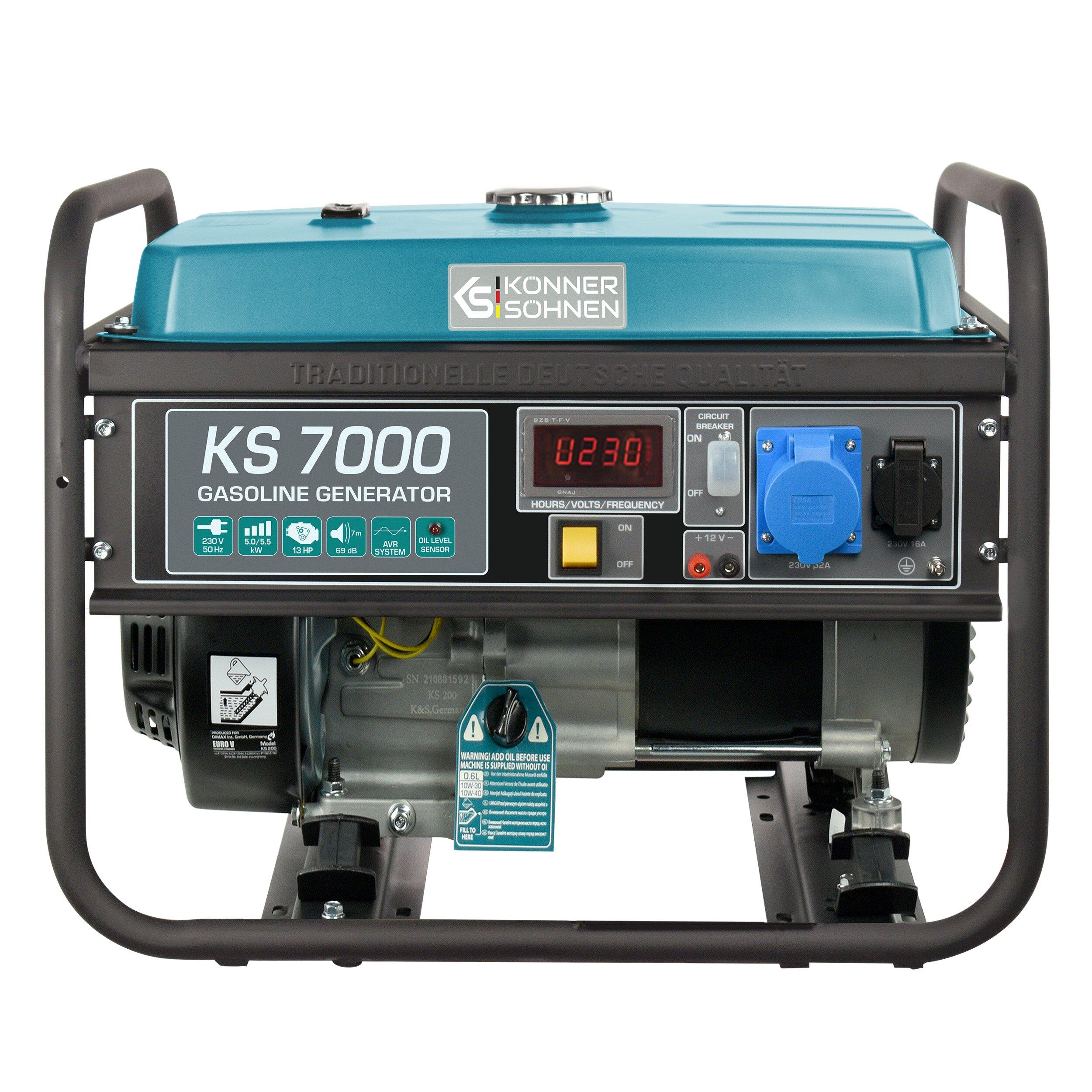 Генератор бензиновий Konner&Sohnen KS 7000, 230В, 5.5кВт, ручний стартер, 69.2кг