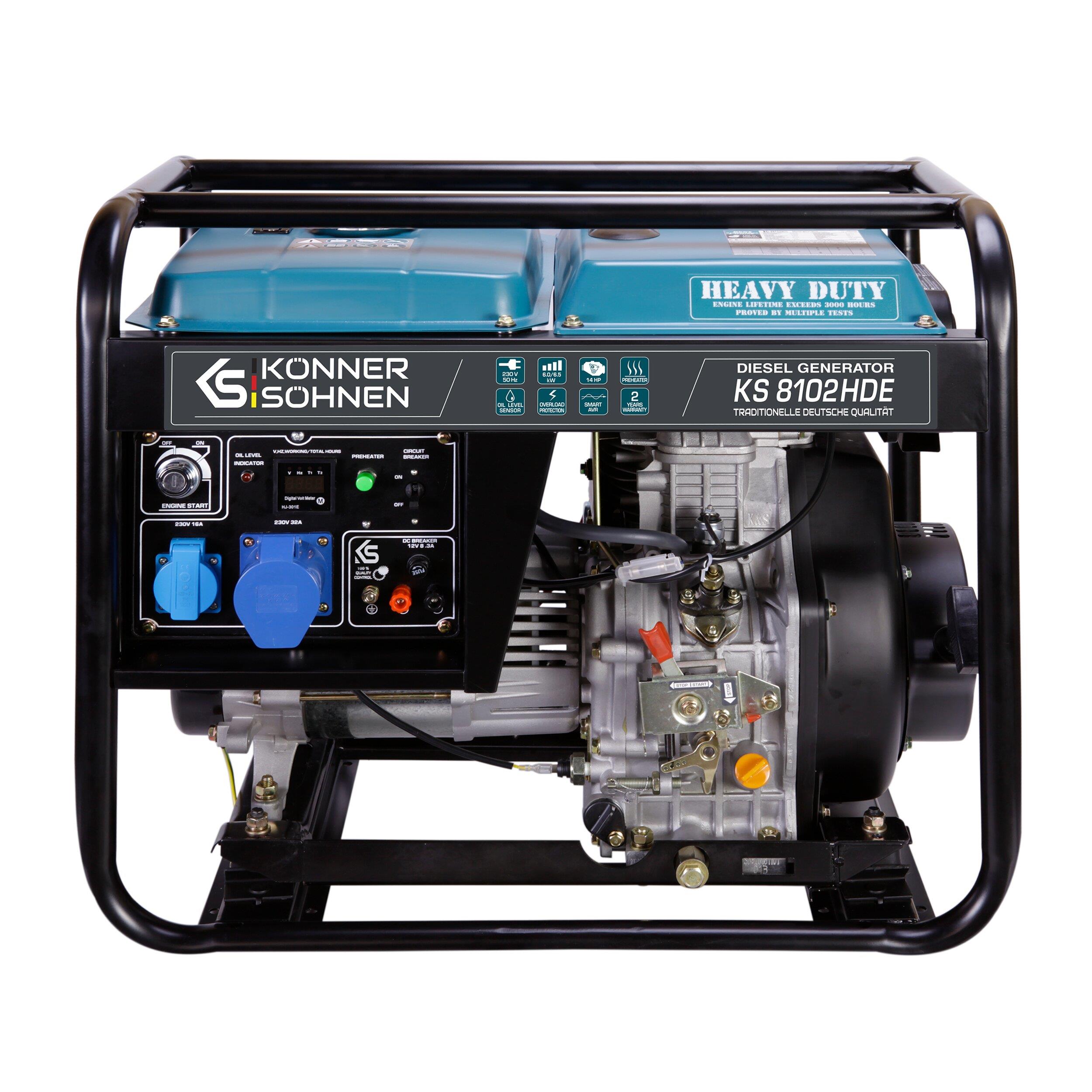 Генератор дизельний Konner&Sohnen KS 8102HDE (EURO II), 230В, 6.5кВт, електростартер, 117кг