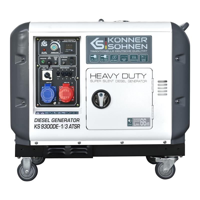 Генератор дизельний Konner&Sohnen KS 9300DE-1/3 ATSR, 230/400В, 6.5/6.0кВт, 7.5/7.0кВт, 1/3Фази, АВР(ATS), електростартер, 168кг