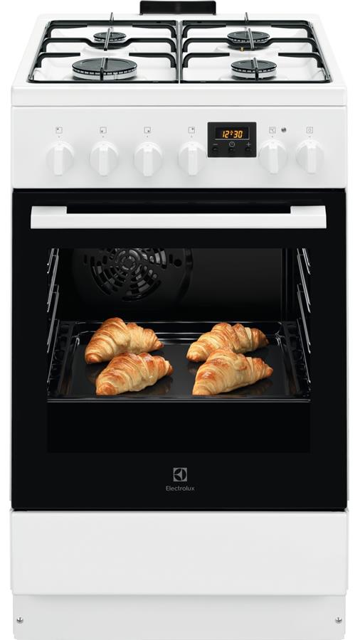 Плита Electrolux комбінована, 57л, 50x60см, дисплей, конвекція, білий