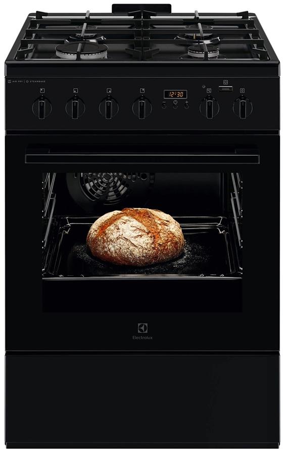 Плита Electrolux комбінована, 58л, 60x60см, дисплей, конвекція, чавун, пара, чорний