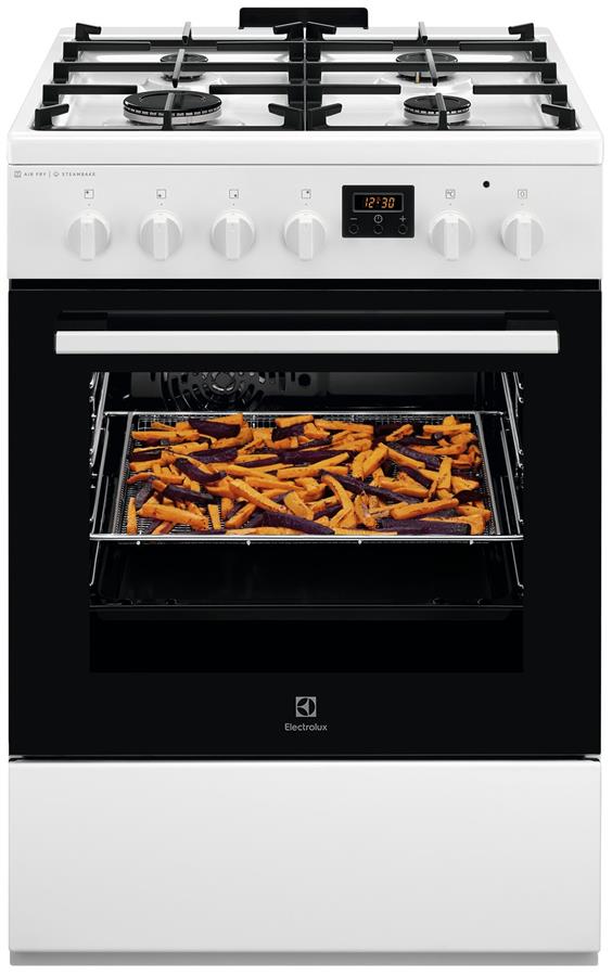 Плита Electrolux комбінована, 58л, 60x60см, дисплей, конвекція, чавун, пара, білий