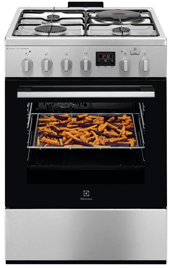 Плита Electrolux комбінована 3 газ + 1 електро, 58л, 60x60см, дисплей, конвекція, пара, нерж