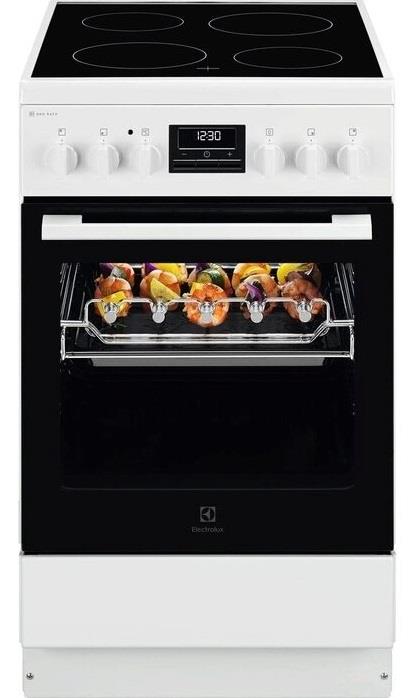 Плита Electrolux електрична склокерамічна, 57л, 50x60см, дисплей, конвекція, мангальна підставка, білий
