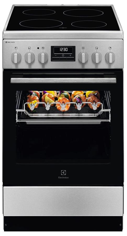 Плита Electrolux електрична склокерамічна, 57л, 50x60см, дисплей, конвекція, мангальна підставка, нерж