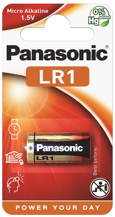 Батарейка Panasonic щелочная LR1(910А, MN9100) блистер, 1 шт.