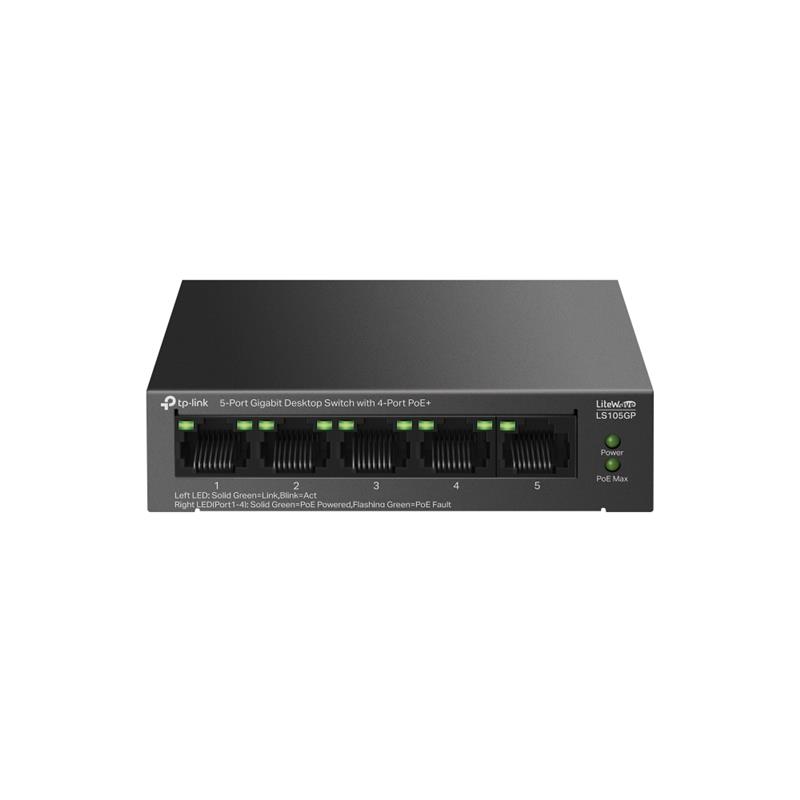 Комутатор TP-LINK LS105GP 5xGE (4xPoE), 65 Вт
