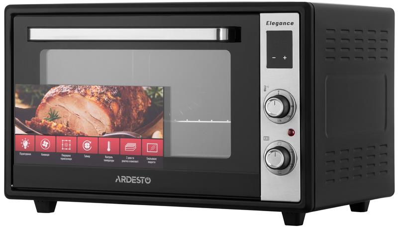 Піч електрична ARDESTO Elegance, 60л, 2040Вт, електр., конвекція, подвійне скло, рожен, чорний