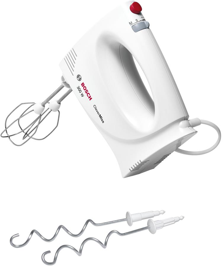 Міксер Bosch MFQ3010 - 300 Вт, 2 швидкості, крюки+вінчики, білий