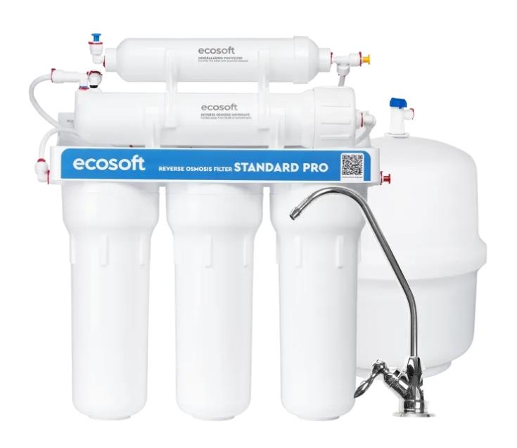 Фільтр зворотного осмосу Ecosoft Standard 5-50M PRO з мінералізатором, мембрана 50gpd, кран капля, дренаж 1:2
