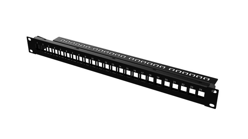 Рама MIRSAN 19", 1U, для складальної патч-панелі 24 порти, сумісна з Keystone RJ45, чорна