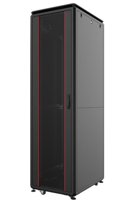 Шафа MIRSAN 19", 26U, GTV, скляні двері, 600x600 мм, максимально 2000 кг, чорна