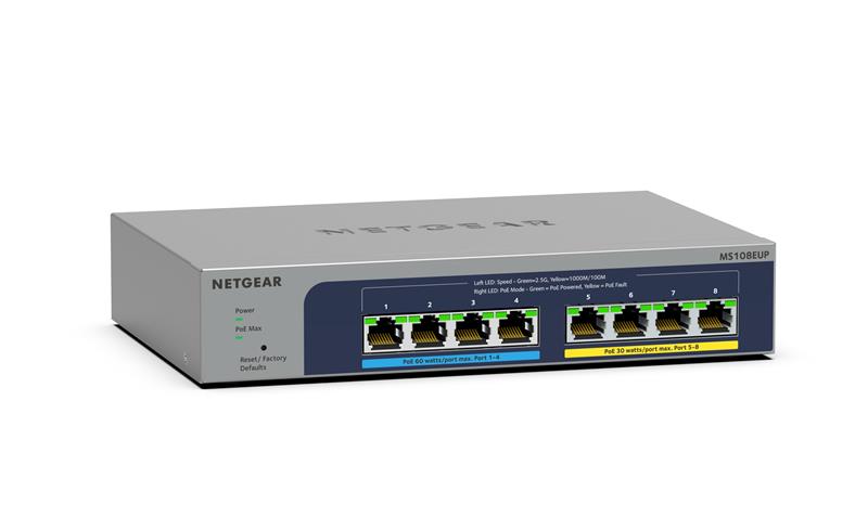 Комутатор NETGEAR MS108UP 8x2.5GE PoE, 230Вт, WebSmart