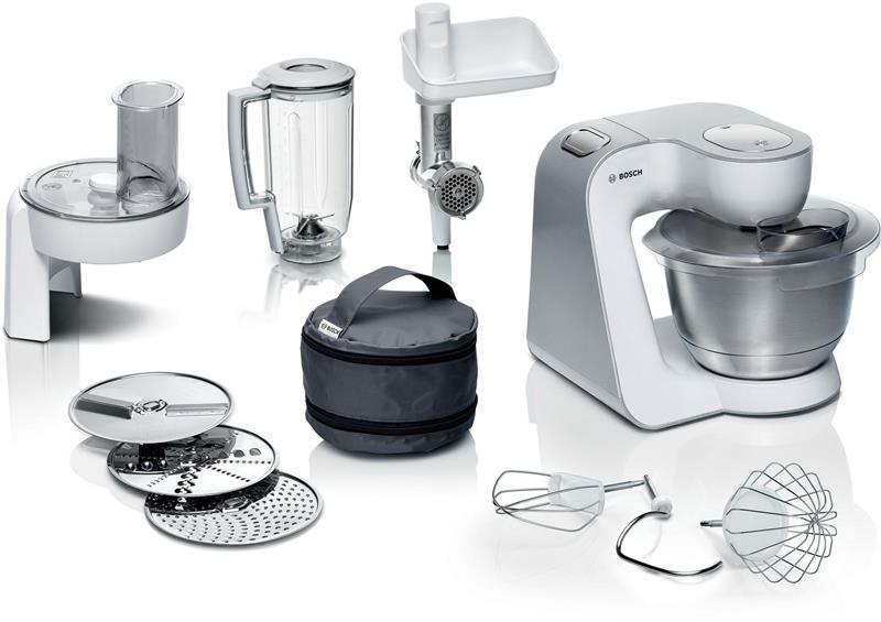 Кухонна машина Bosch 1000Вт, чаша-метал, корпус-пластик, насадок-9, сірий
