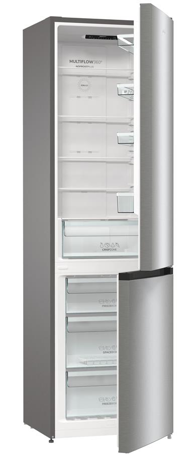 Холодильник з нижн. мороз. камерою Gorenje NRK6202EXL4 200х60х60см, 2 двері, 235( 96)л, А++, NoFrost+ , Зона св-ті, нержав