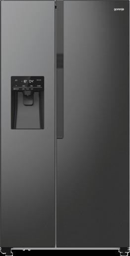 Холодильник SBS Gorenje, 179х70х92см, 2 двері, 376(190)л, А++, NF+, Інв., Зона св-ті, диспенсер, генератор льоду, Зовн. Диспл, чорний