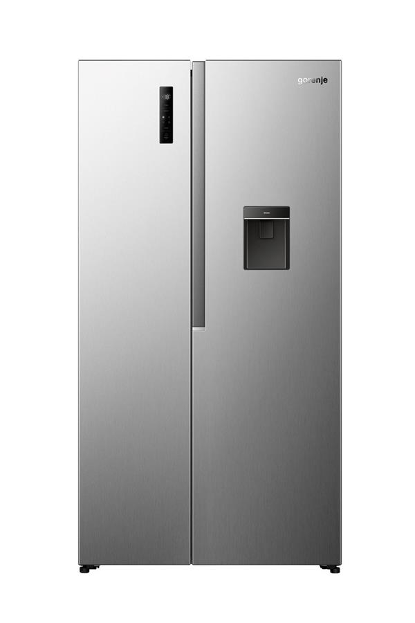 Холодильник SBS Gorenje, 179х62х91см, 2 двері, 344(197)л, А+, NF+, Інв., Зона св-ті, диспенсер, Зовн. Диспл, нерж