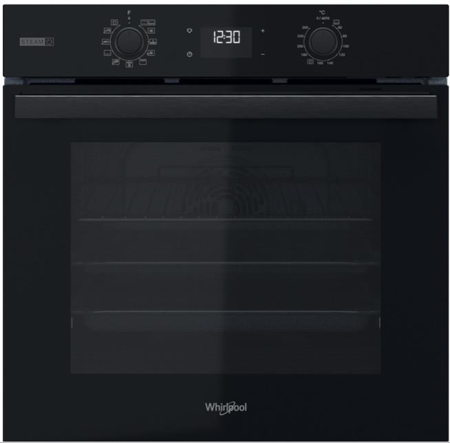 Духова шафа Whirlpool електрична, 71л, A+, дисплей, конвекція, телескопічні напрямні, пара, чорний