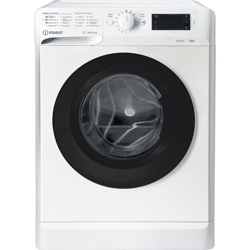 Пральна машина Indesit фронтальна, 6кг, 1000, D, 43см, дисплей, люк чорний, білий