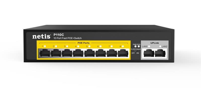 Комутатор Netis P110C 10xFE (8xPoE), 120Вт, Некерований
