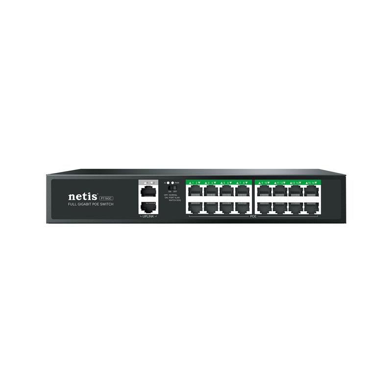 Комутатор Netis P116GC 18xGE (16xPoE, 2xUplink), 240Вт, Некерований
