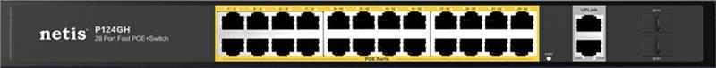 Комутатор Netis P124GH 24xFE PoE, 4xGE (2xUplink, 2xSFP), 360Вт, Некерований