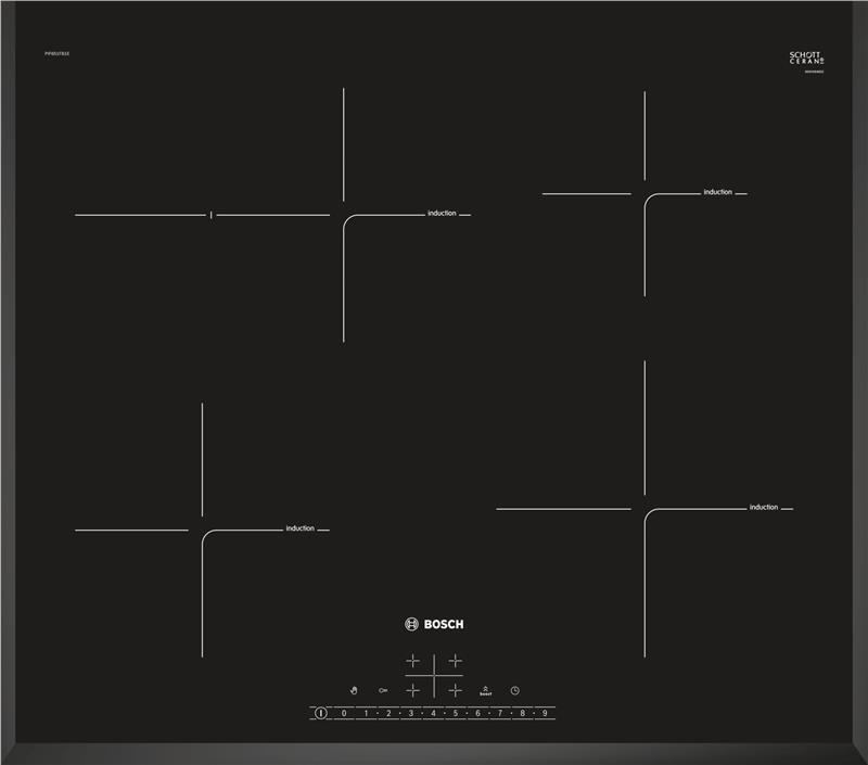 Варочная поверхность стеклокерамическая Bosch PIF651FB1E -индукция/60см/4конф/1 расш/слайдер/черный
