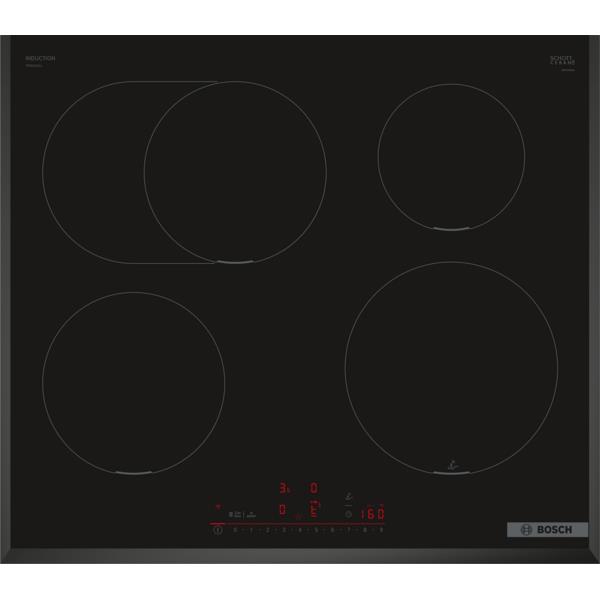 Варильна поверхня Bosch індукційна, 60см, розширена зона, сенсор смаження PerfectFry Plus, Home Connect, чорний