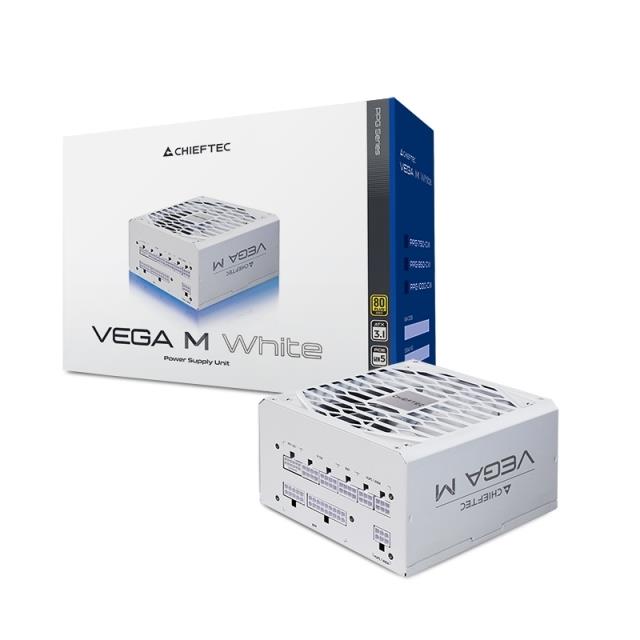 Блок живлення CHIEFTEC Vega M (750W), >90%, 80+ Gold, 135мм FDB, 1xMB 24pin(20+4), 2xCPU 8pin(4+4), 3xMolex, 6xSATA, 4xPCIe 8pin(6+2), 1xPCIe GEN5 16pin, Fully Modular, White