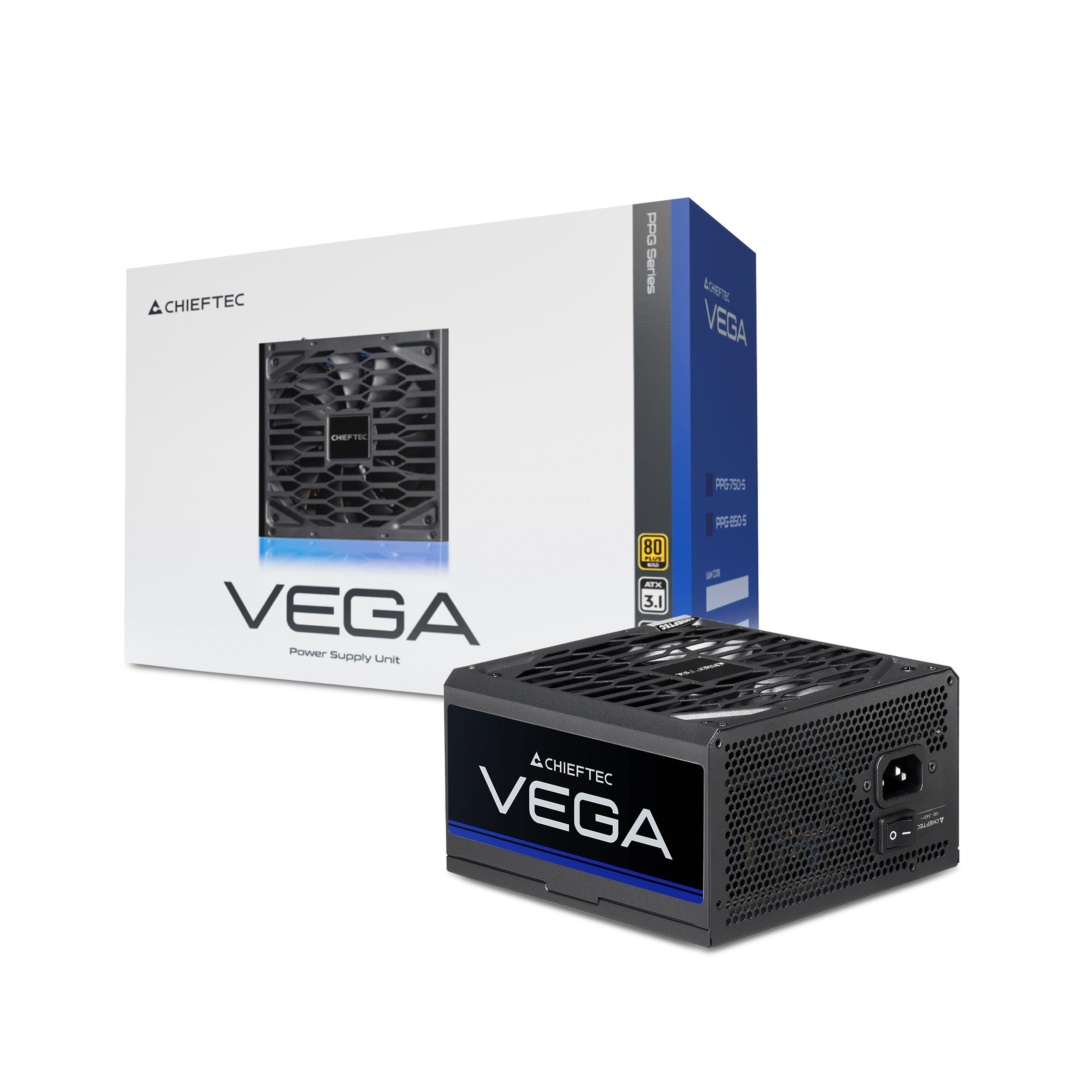 Блок живлення CHIEFTEC Vega (850W), >90%, 80+ Gold, 135мм FDB, 1xMB 24pin(20+4), 2xCPU 8pin(4+4), 3xMolex, 6xSATA, 4xPCIe 8pin(6+2), 1xPCIe GEN5 16pin
