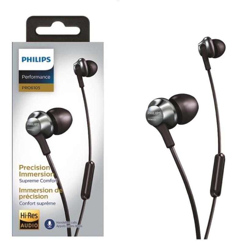 Наушники Philips PRO6105BK In-ear Hi-Res Mic Black